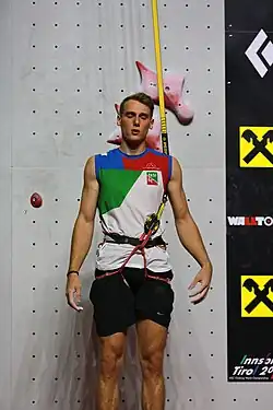 Ludovico Fossali v osmifinále MS 2018 v lezení na rychlost v Innsbrucku