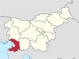 Poloha Pobřežně-krasového region regionu v rámci Slovinska