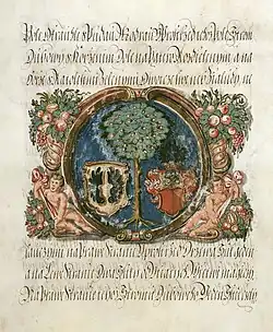 Detail erbu z konfirmační listiny Leopolda I. pro městečko Čelákovice z 15. května 1680