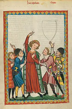 Neidhartův portrét v Codex Manesse, kolem roku 1300