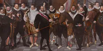 Společnost kapitána Rosecranse, Cornelis Ketel, 1588. Malba byla oříznuta ze všech stran, obzvláště nahoře