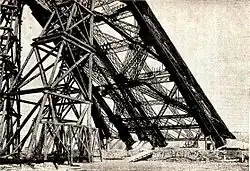 Stavba Eiffelovy věže, rytina, 1889