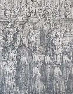 černobílý obraz korunovace Marie Terezie