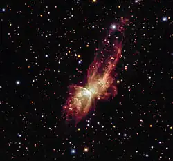 Snímek NGC 6302 z dánského dalekohledu o průměru 1,5 m na observatoři La Silla. Autor: ESO.