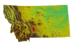 Umístění pohoří na mapě Montany