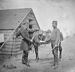 Crimean War, [Colonel W.L.Yea with his horse, receives a signal from his adjutant, Lt.J.St Clair Hobson. Both killed at Sevastopol 18 June 1855], asi 1855
