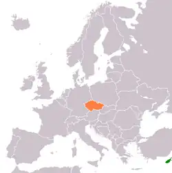 Česko (oranžová) a Kypr (zelená) na mapě Evropy