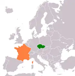 Francie a Česko na mapě Evropy