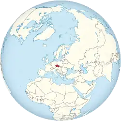 Map showing the Czech Republic in an orthographic projection