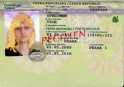 Datová strana cestovního pasu vzor 1998