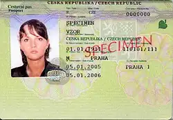 Datová strana cestovního pasu vzor 2005