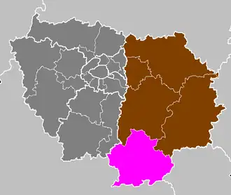 Arrondissement Fontainebleau na mapě regionu Île-de-France (fialově)