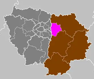 Arrondissement Torcy na mapě regionu Île-de-France (fialově)