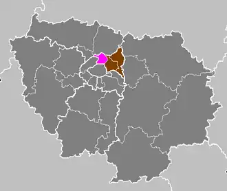 Arrondissement Saint-Denis na mapě regionu Île-de-France (fialově)