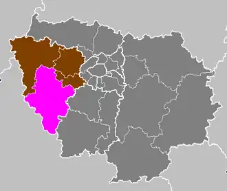 Arrondissement Rambouillet na mapě regionu Île-de-France (fialově)