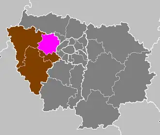 Arrondissement Saint-Germain-en-Laye na mapě regionu Île-de-France (fialově)