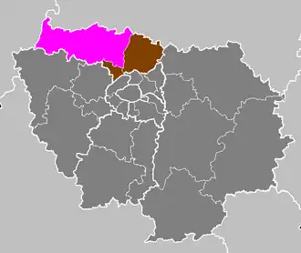 Arrondissement Pontoise na mapě regionu Île-de-France (fialově)