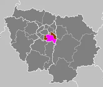 Arrondissement Créteil na mapě regionu Île-de-France (vyznačen fialově)