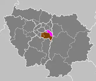 Arrondissement Nogent-sur-Marne na mapě regionu Île-de-France (fialově)