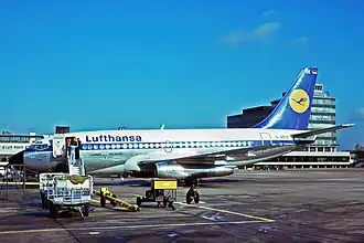 Unesené letadlo na letišti v Manchesteru 24. října 1975