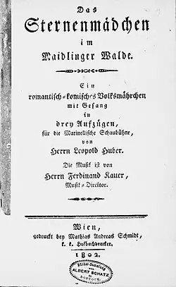 Hvězdotřpytící děvče, titulní strana libreta