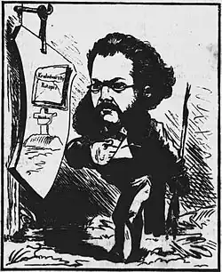 David Kuh, karikatura z r. 1865 (Humoristické listy)