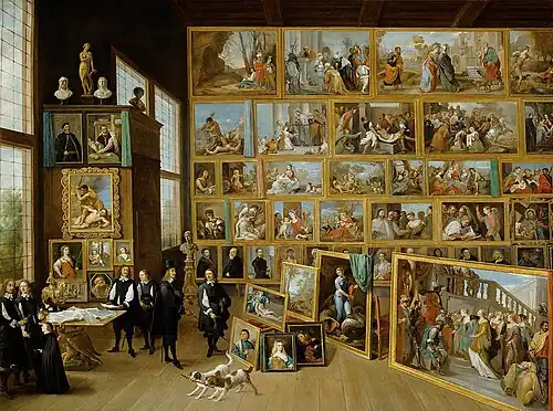Arcivévoda Leopold Vilém ve své obrazárně v Bruselu (David Teniers, ca. 1650, Uměleckohistorické muzeum ve Vídni).