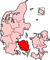 Ostrov Fyn v rámci Dánska