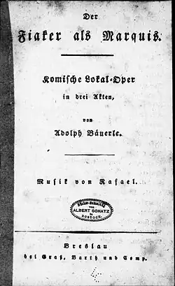 Fiakrista markýzem, titulní strana libreta