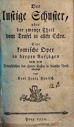 Veselý švec, titulní strana libreta