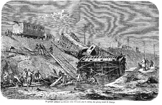 Železniční neštěstí u Úval (kreslil F. Chalupa, časopis Světozor, 1869)