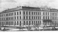 Hlavní budova Německé vysoké školy technické z roku 1860 na nově zbudovaném Komenského náměstí