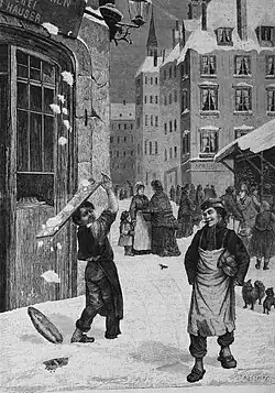 Pekařský učeň s prknem a spadlou štólou (nepletenou vánočkou), 1882[66]