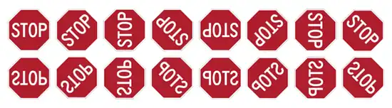 Zobrazení dihedrální grupy pro dopravní značku