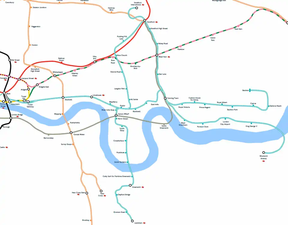 Mapa Docklands Light Railway