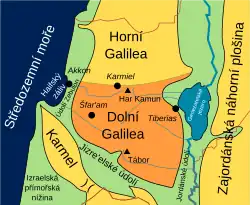 Mapa regionů severního Izraele