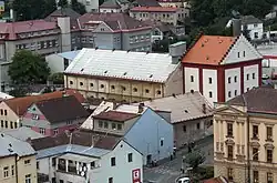 Domažlice, Blick vom Stadtturm zur Brauerei.JPG