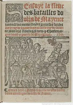 La Fleur des batailles Doolin de Mayence, titulní list vydání z roku 1530