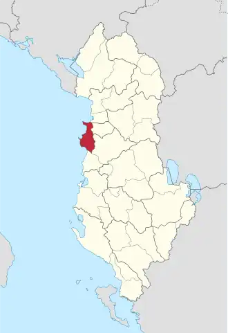 Poloha okresu Durrës na mapě