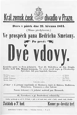 Plakát na premiéru opery Dvě vdovy (1874)