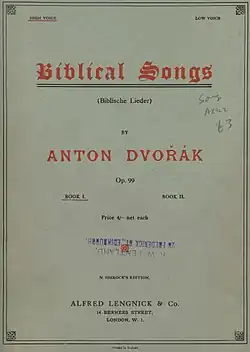 Titulní strana londýnského vydání Dvořákových Biblických písní (1895)