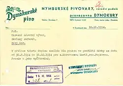 pivovar Dymokury, hlavičkový papír