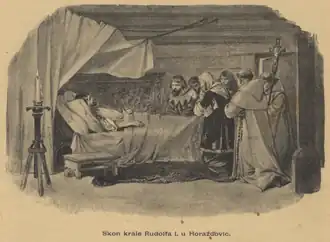 E. Zillich: Smrt krále Rudolfa I. u Horažďovic (Obrázkové dějiny národa českého, 1893)