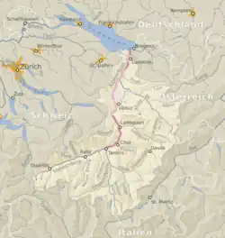 Mapa povodí Alpského Rýna