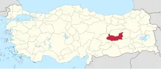 Provincie Elazığ na mapě Turecka