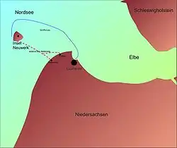 Poloha ostrova při ústí řeky Labe