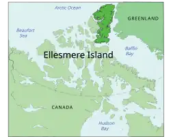 Ellesmerův ostrov na mapě severovýchodní části Kanady