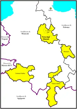 Eparchie Piana degli Albanesi na mapě