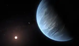 Umělecké ztvárnění exoplanety K2-18b u své hvězdy