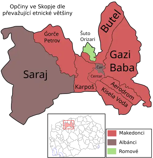 mapa města s převažujícími etniky